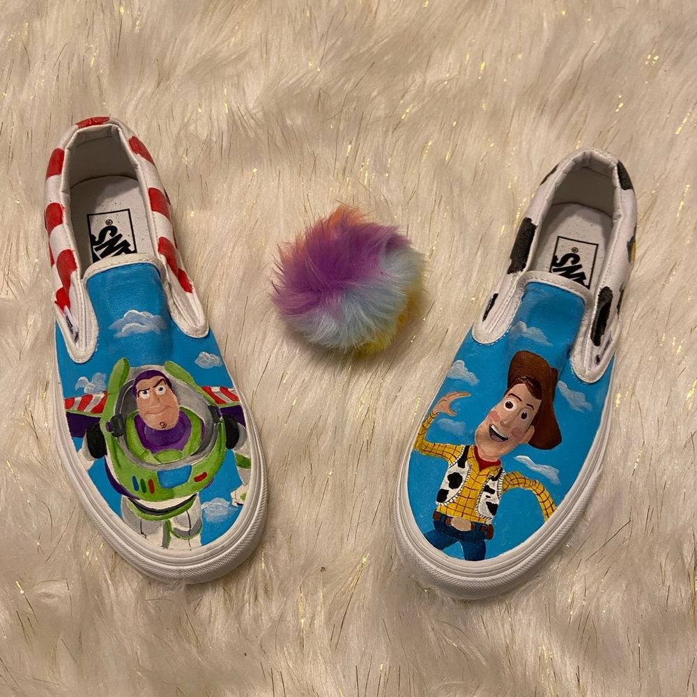 Toy Story Hand Painted Vans Slip On Sneaker Size 6